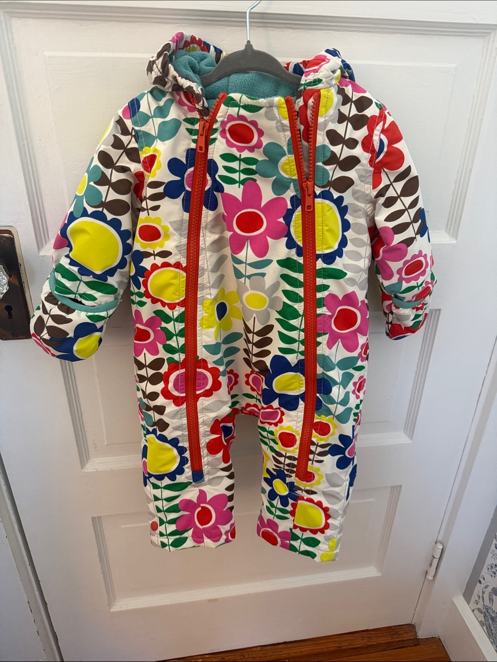 Baby Boden Bright Floral One-Piece Snowsuit - White with Multicolor Flowers